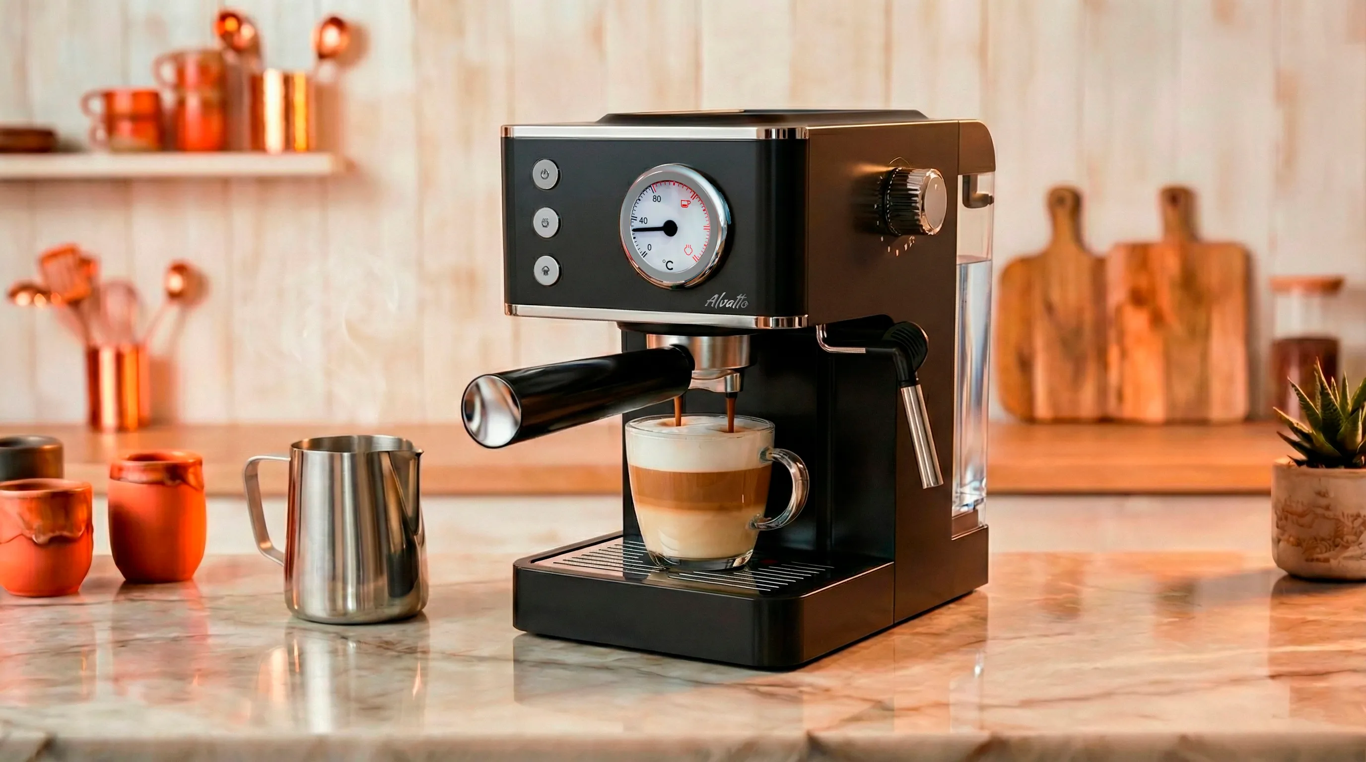 Рожковая кофемашина Alvatto Corno в цвете Темный Графит с термометром
