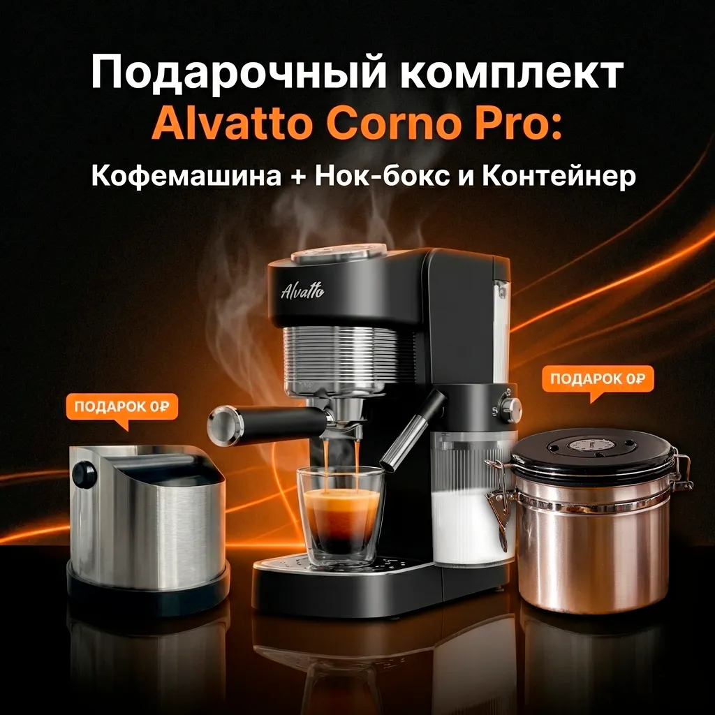 Подарочный комплект «Набор Бариста»: Рожковая кофемашина Alvatto Corno Pro + 2 аксессуара